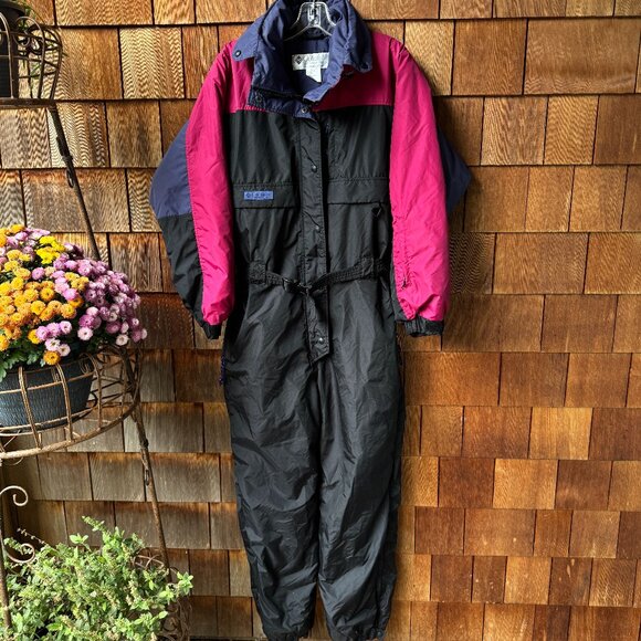 EUC Columbia Vintage 80s Black/Magenta Cozy One Piece Snow Suit in Women's Large - Picture 1 of 15
